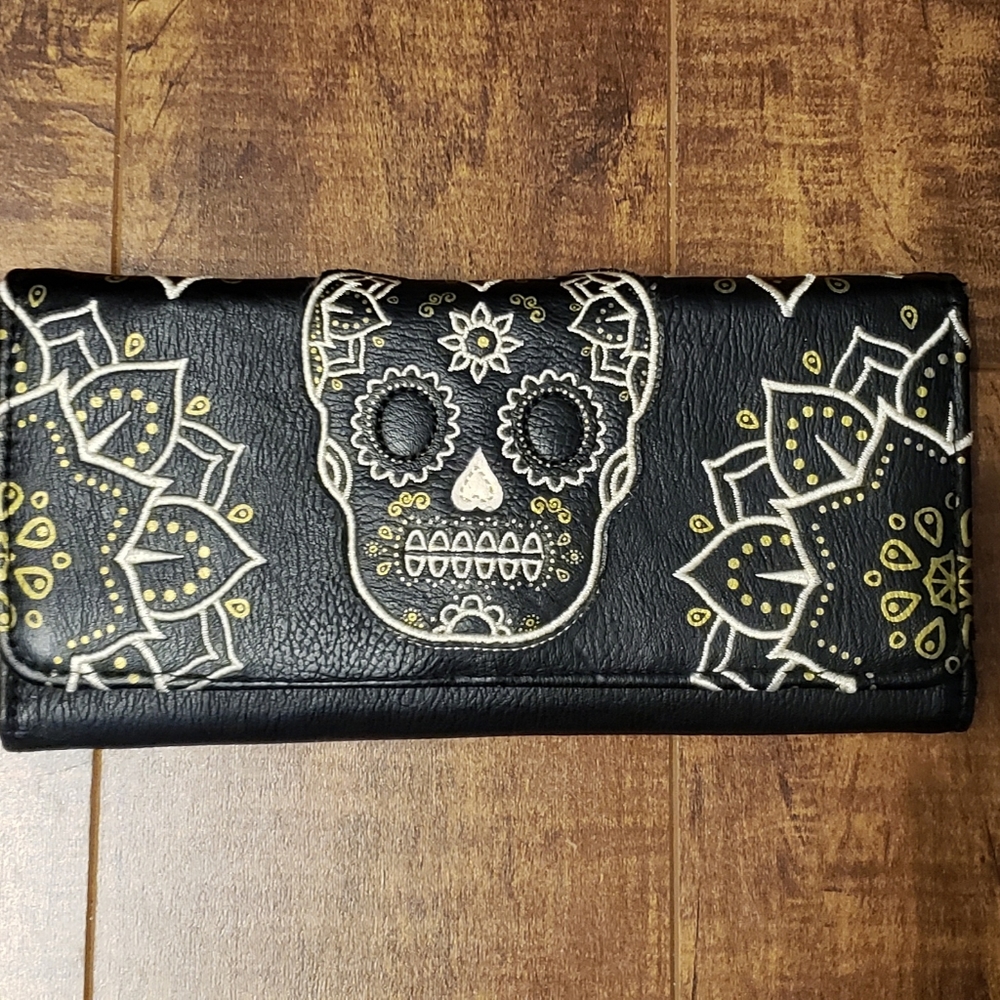 Loungefly black sugar skull wallet